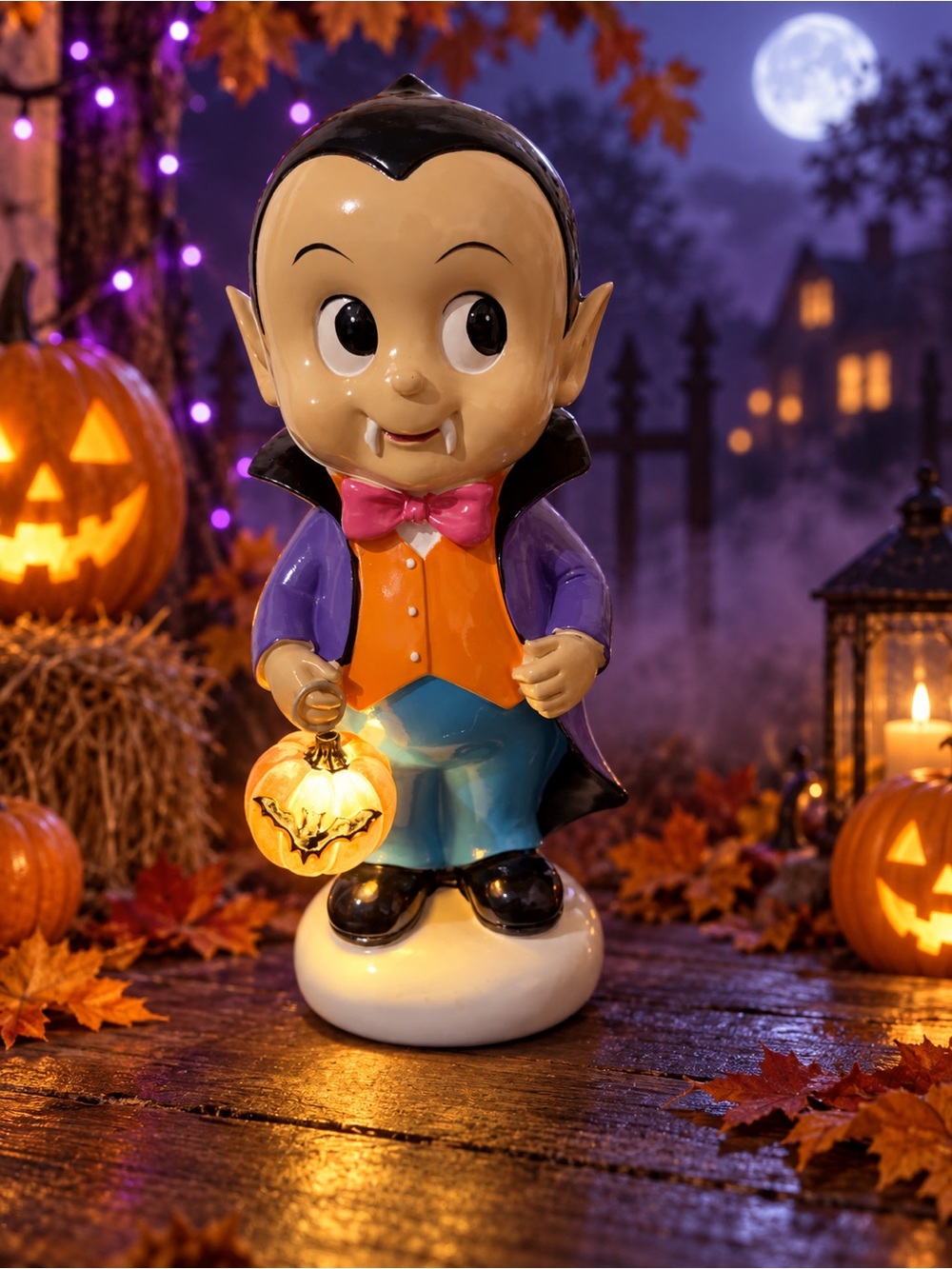 Halloween Vampire Figurine Costume - Purple Jacket, Orange Vest